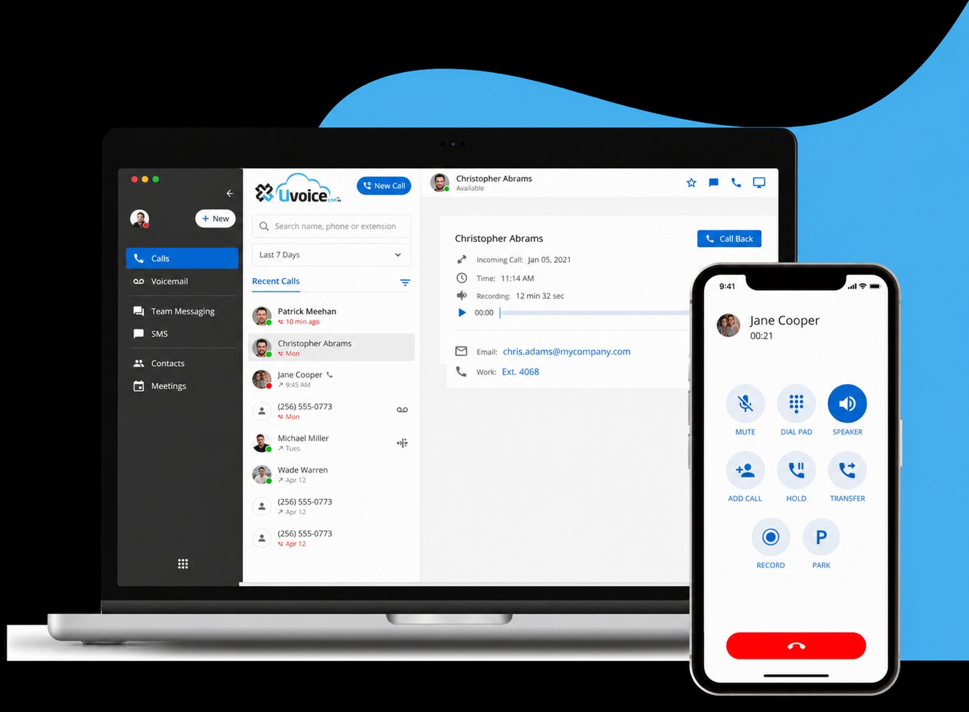 ConnectUC on a laptop and a cell phone, branded Uvoice